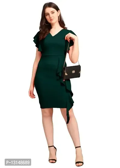 DK-Dresses for Women V-Neck Short Sleeve Lycar Dress (M, Green)-thumb2