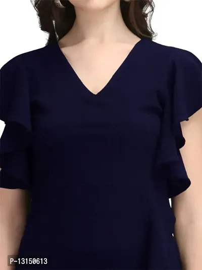 Dresses for Women V-Neck Short Sleeve Lycar Dress (Large, Navy Blue)-thumb5