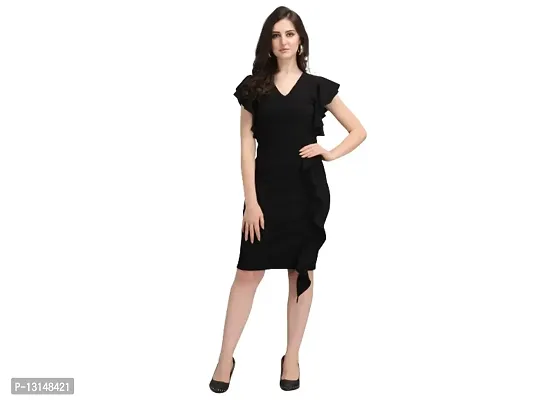 Dresses for Women V-Neck Short Sleeve Lycar Dress (XL, Black)