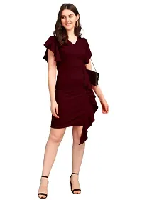 DK-Dresses for Women V-Neck Short Sleeve Lycar Dress (M, Maroon)-thumb1