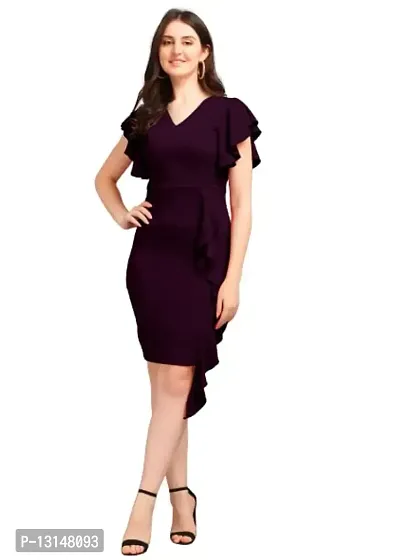 DK-Dresses for Women V-Neck Short Sleeve Lycar Dress (M, Purple)