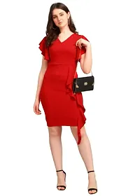 DK-Dresses for Women V-Neck Short Sleeve Lycar Dress (Large, RED)-thumb3