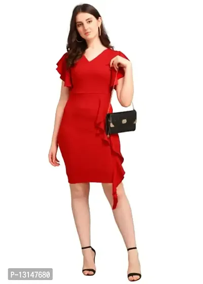 DK-Dresses for Women V-Neck Short Sleeve Lycar Dress (Large, RED)-thumb4