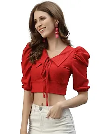 Women's Lycra Solid Crop Top (L, Red)-thumb2