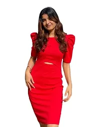 Oxymate-Women's Knitted & Dyed Lycra Dress (L, Red)-thumb1