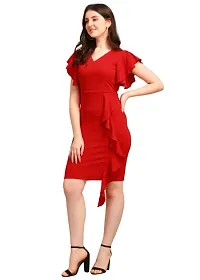 DK-Dresses for Women V-Neck Short Sleeve Lycar Dress (Large, RED)-thumb2