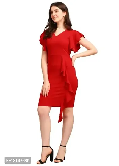 DK-Dresses for Women V-Neck Short Sleeve Lycar Dress (Large, RED)-thumb3