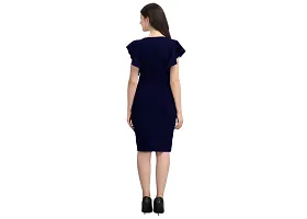 Dresses for Women V-Neck Short Sleeve Lycar Dress (Large, Navy Blue)-thumb2