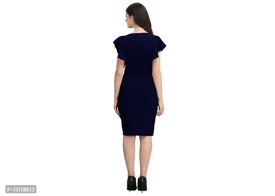 Dresses for Women V-Neck Short Sleeve Lycar Dress (Large, Navy Blue)-thumb3