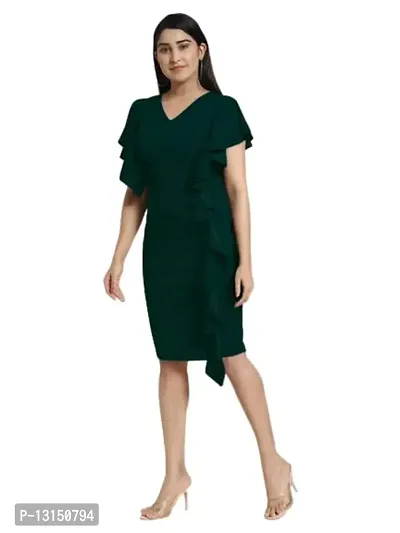 OXYMATE-Dresses for Women V-Neck Short Sleeve Lycar Dress (XL, Green)-thumb2