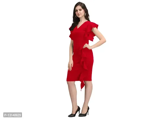 Dresses for Women V-Neck Short Sleeve Lycar Dress (s, RED)-thumb4