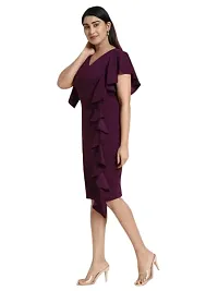 OXYMATE-Dresses for Women V-Neck Short Sleeve Lycar Dress (Large, Purple)-thumb2