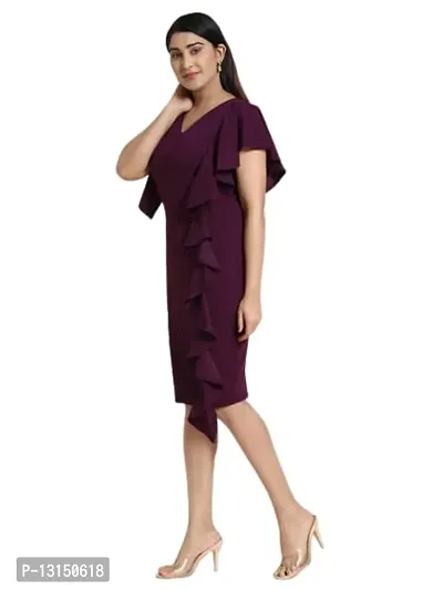 OXYMATE-Dresses for Women V-Neck Short Sleeve Lycar Dress (Large, Purple)-thumb3