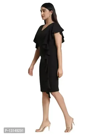 OXYMATE-Dresses for Women V-Neck Short Sleeve Lycar Dress (XL, Black)-thumb4