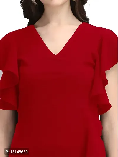 Dresses for Women V-Neck Short Sleeve Lycar Dress (s, RED)-thumb5