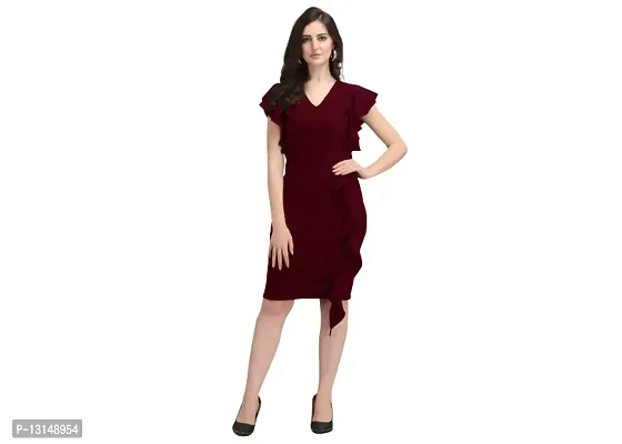 Dresses for Women V-Neck Short Sleeve Lycar Dress (M, Maroon)