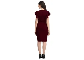 Dresses for Women V-Neck Short Sleeve Lycar Dress (M, Maroon)-thumb2