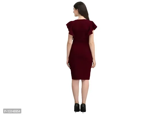 Dresses for Women V-Neck Short Sleeve Lycar Dress (M, Maroon)-thumb3