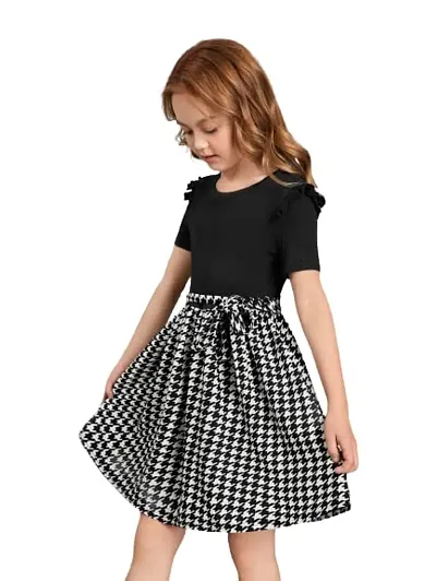 NVMDMD-Girls Above Knee Party Dress (Black, Short Sleeve) (9-10 Years, Black)