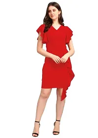 DK-Dresses for Women V-Neck Short Sleeve Lycar Dress (Large, RED)-thumb1