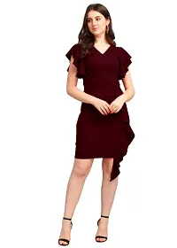 DK-Dresses for Women V-Neck Short Sleeve Lycar Dress (M, Maroon)-thumb3