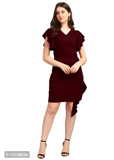 DK-Dresses for Women V-Neck Short Sleeve Lycar Dress (M, Maroon)-thumb4