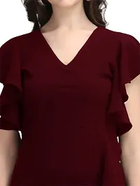 Dresses for Women V-Neck Short Sleeve Lycar Dress (M, Maroon)-thumb4