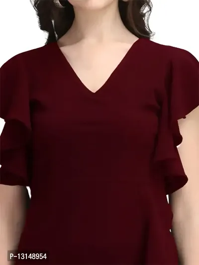 Dresses for Women V-Neck Short Sleeve Lycar Dress (M, Maroon)-thumb5