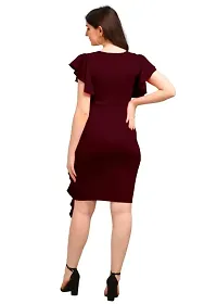 DK-Dresses for Women V-Neck Short Sleeve Lycar Dress (M, Maroon)-thumb2