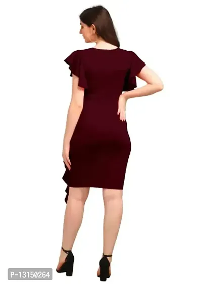 DK-Dresses for Women V-Neck Short Sleeve Lycar Dress (M, Maroon)-thumb3