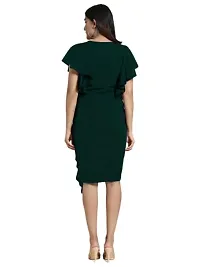 OXYMATE-Dresses for Women V-Neck Short Sleeve Lycar Dress (XL, Green)-thumb3