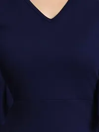 OXYMATE-Dresses for Women V-Neck Short Sleeve Lycar Dress (M, Navy Blue)-thumb2