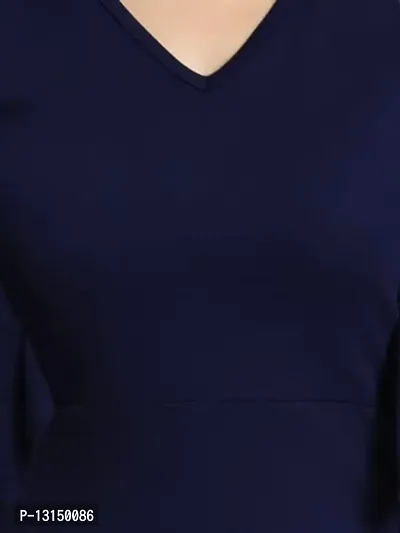 OXYMATE-Dresses for Women V-Neck Short Sleeve Lycar Dress (M, Navy Blue)-thumb3