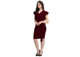 Dresses for Women V-Neck Short Sleeve Lycar Dress (M, Maroon)-thumb1