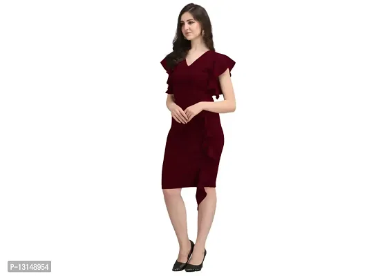 Dresses for Women V-Neck Short Sleeve Lycar Dress (M, Maroon)-thumb2