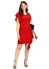 DK-Dresses for Women V-Neck Short Sleeve Lycar Dress (Large, RED)-thumb4