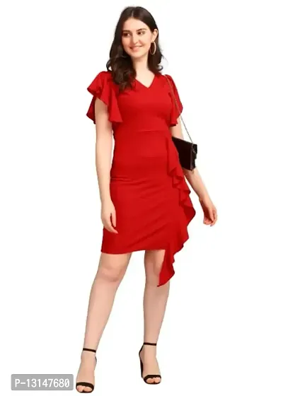 DK-Dresses for Women V-Neck Short Sleeve Lycar Dress (Large, RED)-thumb5