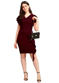 DK-Dresses for Women V-Neck Short Sleeve Lycar Dress (M, Maroon)-thumb4