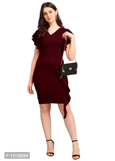 DK-Dresses for Women V-Neck Short Sleeve Lycar Dress (M, Maroon)-thumb5