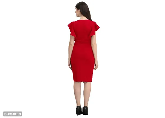 Dresses for Women V-Neck Short Sleeve Lycar Dress (s, RED)-thumb3