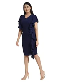 OXYMATE-Dresses for Women V-Neck Short Sleeve Lycar Dress (M, Navy Blue)-thumb1
