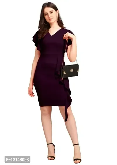 DK-Dresses for Women V-Neck Short Sleeve Lycar Dress (M, Purple)-thumb2