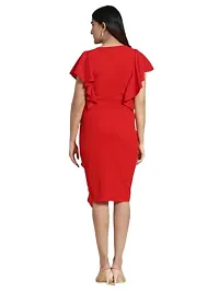 ND-Dresses for Women V-Neck Short Sleeve Lycar Dress (M, RED)-thumb2