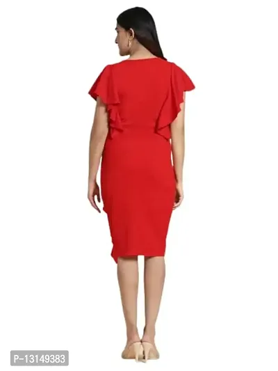 ND-Dresses for Women V-Neck Short Sleeve Lycar Dress (M, RED)-thumb3