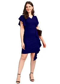 DK-Dresses for Women V-Neck Short Sleeve Lycar Dress (S, Navy Blue)-thumb2