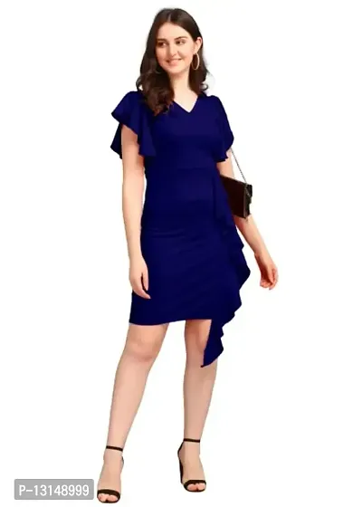 DK-Dresses for Women V-Neck Short Sleeve Lycar Dress (S, Navy Blue)-thumb3