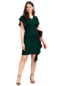 DK-Dresses for Women V-Neck Short Sleeve Lycar Dress (M, Green)-thumb2