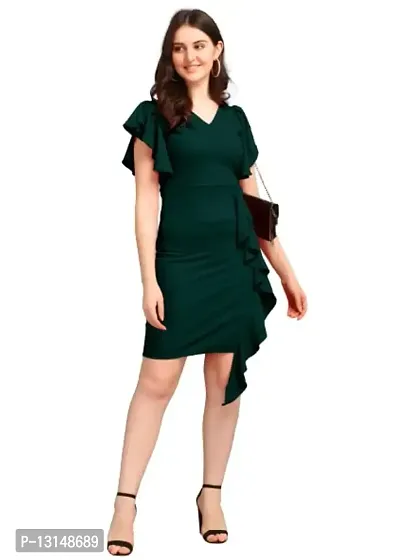 DK-Dresses for Women V-Neck Short Sleeve Lycar Dress (M, Green)-thumb3