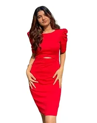 Oxymate-Women's Knitted & Dyed Lycra Dress (L, Red)-thumb3