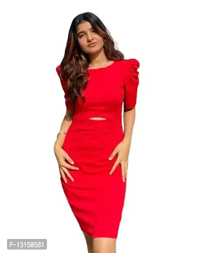 Oxymate-Women's Knitted & Dyed Lycra Dress (L, Red)-thumb4